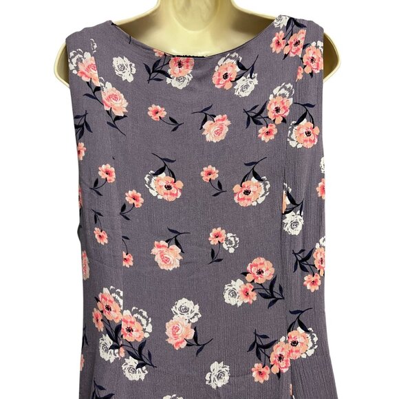 Torrid Size 2 Gray Purple Floral‎ Sleeveless A-Line Swing Dress Tie Neck Lined - Picture 14 of 16